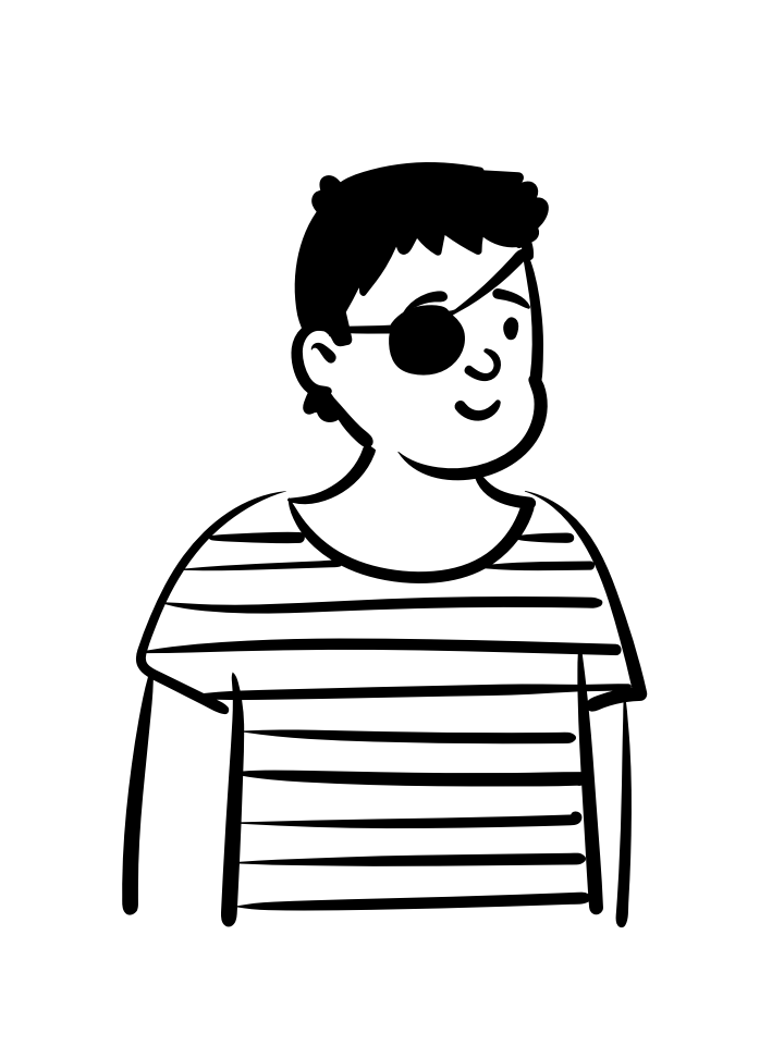 comic style drawing of a guy with an eyepatch
